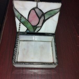 Stained Glass Floral Trinket Box - Pink Rose Design